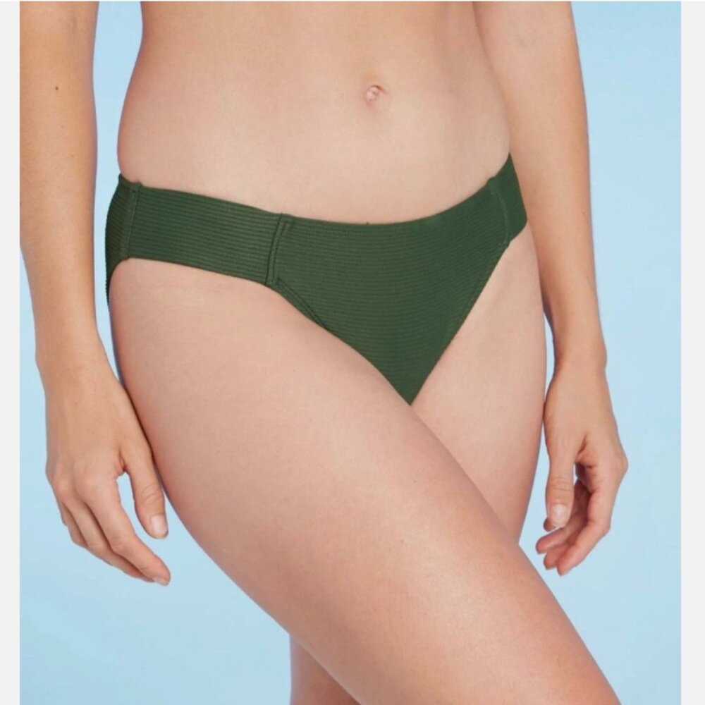 Kona Sol Dark Green Soft Ribbed Tab Hipster Bikini Bottom XL